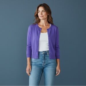 J. Crew Cardigan Sweater Grape Purple Cotton Blend 3/4 Sleeve Size S #1775
